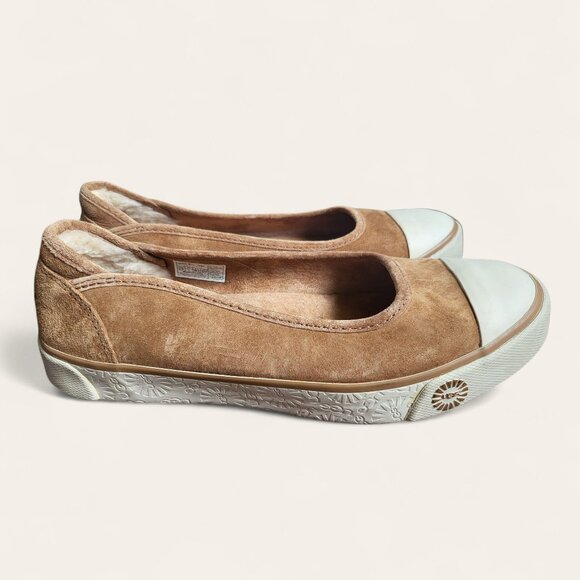 UGG Chestnut Leather Shearling Lined Neema Slip On Sneakers Womens 8.5 - Picture 1 of 9
